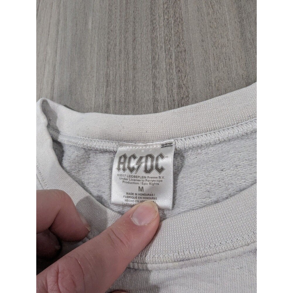 AC/DC Graphic Logo Fleece Crewneck Pullover Sweatshirt Tie Dye Gray White M - Picture 7 of 9